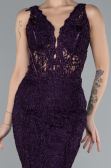 Dark Purple Sleeveless Laced Long Mermaid Prom Gown ABU4493
