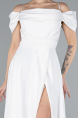 White Slit Long Satin Prom Gown ABU4531