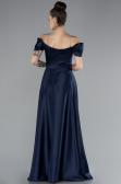 Navy Blue Slit Long Satin Prom Gown ABU4531