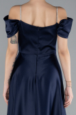 Navy Blue Slit Long Satin Prom Gown ABU4531