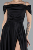 Black Slit Long Satin Prom Gown ABU4531