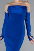 Sax Blue Strapless Sleeve Accessories Long Mermaid Prom Dress ABU4398