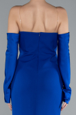Sax Blue Strapless Sleeve Accessories Long Mermaid Prom Dress ABU4398