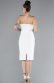White Strapless Stone Midi Cocktail Dress ABK2211