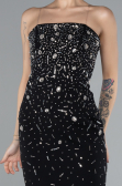 Black Strapless Stone Midi Cocktail Dress ABK2211