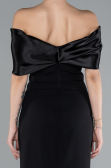 Black Satin Boat Neck Stone Midi Evening Dress ABK2212