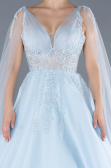 Blue Sleeveless Stoned Long Haute Couture Dress ABU4432