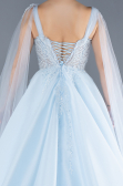 Blue Sleeveless Stoned Long Haute Couture Dress ABU4432