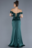 Emerald Green Boat Neck Slit Satin Long Prom Gown ABU4582