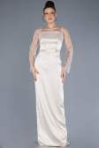 Beige Scaly Long Sleeve Satin Tail Evening Gown ABU4583