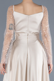Beige Scaly Long Sleeve Satin Tail Evening Gown ABU4583