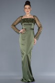 Olive Drab Scaly Long Sleeve Satin Tail Evening Gown ABU4583