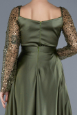 Olive Drab Scaly Long Sleeve Satin Tail Evening Gown ABU4583
