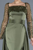 Olive Drab Scaly Long Sleeve Satin Tail Evening Gown ABU4583