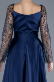 Navy Blue Scaly Long Sleeve Satin Tail Evening Gown ABU4583