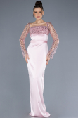 Powder Color Scaly Long Sleeve Satin Tail Evening Gown ABU4583