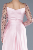 Powder Color Scaly Long Sleeve Satin Tail Evening Gown ABU4583