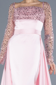 Powder Color Scaly Long Sleeve Satin Tail Evening Gown ABU4583