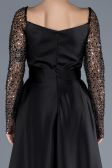 Black Scaly Long Sleeve Satin Tail Evening Gown ABU4583