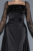 Black Scaly Long Sleeve Satin Tail Evening Gown ABU4583