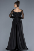 Black Scaly Long Sleeve Satin Tail Evening Gown ABU4583