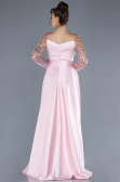Powder Color Scaly Long Sleeve Satin Tail Evening Gown ABU4583