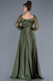 Olive Drab Scaly Long Sleeve Satin Tail Evening Gown ABU4583