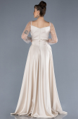 Beige Scaly Long Sleeve Satin Tail Evening Gown ABU4583