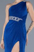 Sax Blue One Shoulder Slit Glittered Long Prom Dress ABU4599