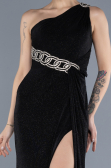 Black One Shoulder Slit Glittered Long Prom Dress ABU4599