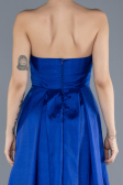 Sax Blue Stoned Strapless Long Taffeta Evening Gown ABU4579