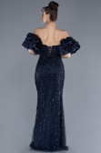 Long Navy Blue Beaded Evening Dress ABU4616