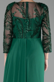 Emerald Green Embroidered Capri Sleeve Slit Chiffon Evening Gown ABU4293