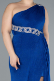 Sax Blue One Shoulder Slit Glittered Long Plus Size Prom Dress ABU4601