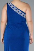 Sax Blue One Shoulder Slit Glittered Long Plus Size Prom Dress ABU4601