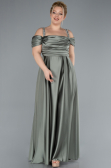 Long Olive Drab Satin Plus Size Evening Dress ABU3277