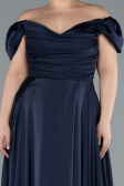 Navy Blue Long Satin Plus Size Evening Dress ABU4576