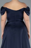 Navy Blue Long Satin Plus Size Evening Dress ABU4576