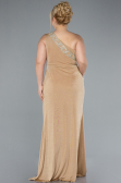 Gold One Shoulder Slit Glittered Long Plus Size Prom Dress ABU4601