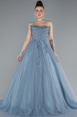 Grey Strapless Dantelle Plus Size Haute Couture Dress ABU4453