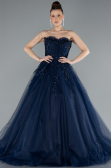 Navy Blue Strapless Dantelle Plus Size Haute Couture Dress ABU4453