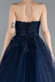 Navy Blue Strapless Dantelle Plus Size Haute Couture Dress ABU4453