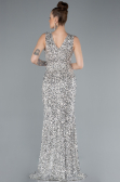 Beige Sleeveless Slit Long Sequin Evening Gown ABU4672