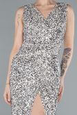 Beige Sleeveless Slit Long Sequin Evening Gown ABU4672