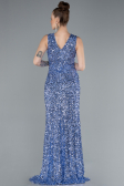 Indigo Sleeveless Slit Long Sequin Evening Gown ABU4672