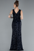 Navy Blue Sleeveless Slit Long Sequin Evening Gown ABU4672