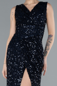 Navy Blue Sleeveless Slit Long Sequin Evening Gown ABU4672