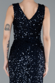 Navy Blue Sleeveless Slit Long Sequin Evening Gown ABU4672