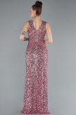 Powder Color Sleeveless Slit Long Sequin Evening Gown ABU4672