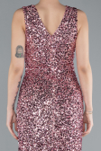 Powder Color Sleeveless Slit Long Sequin Evening Gown ABU4672